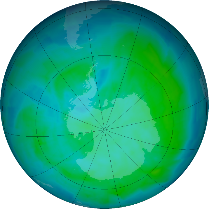 Antarctic ozone map for 17 January 2012